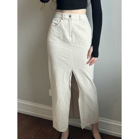 H&M Linen-Blend Midi Skirt Size 6 – Lightweight Breathable Summer Essential - Picture 4 of 13